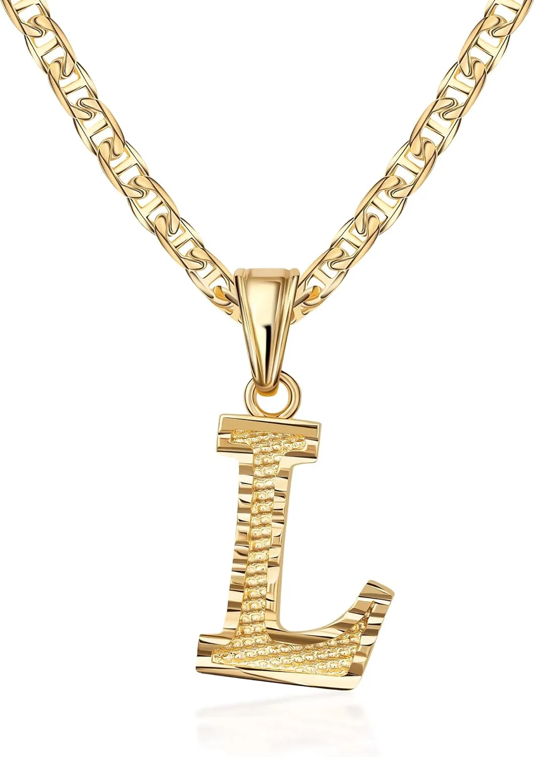 Barzel 18K Gold Plated Initial Necklace with Diamond Cut Initial,18" Chain with 2" Extension, Waterproof, High Polish Finish, Made in Brazil