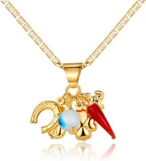 Barzel 18K Gold Plated Luck Charms Necklace With Mariner Chain  Made In Brazil