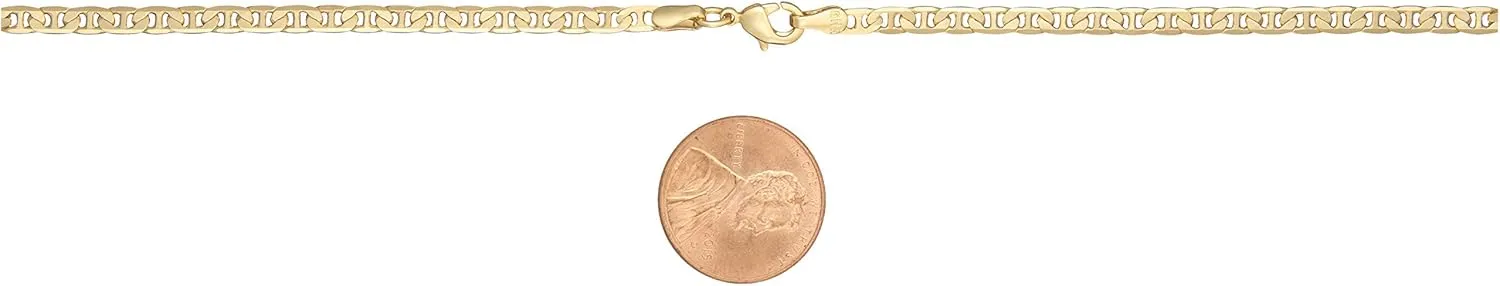 Barzel 18K Gold Plated Mariner Chain Necklace for Women, Flat Marina - Made in Brazil