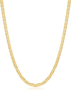 Barzel 18K Gold Plated Mariner Chain Necklace for Women, Flat Marina - Made in Brazil
