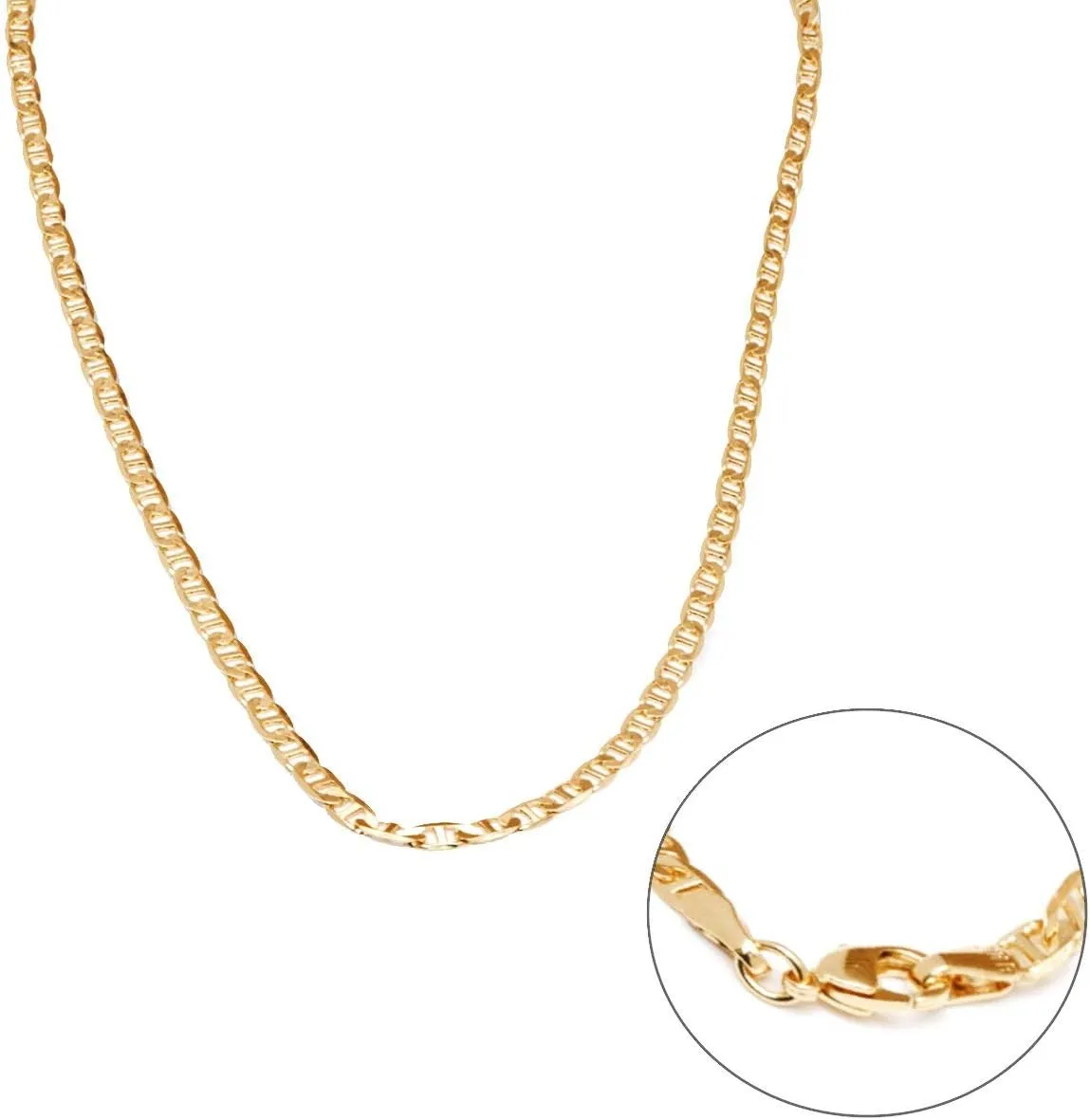 Barzel 18K Gold Plated Mariner Chain Necklace for Women, Flat Marina - Made in Brazil