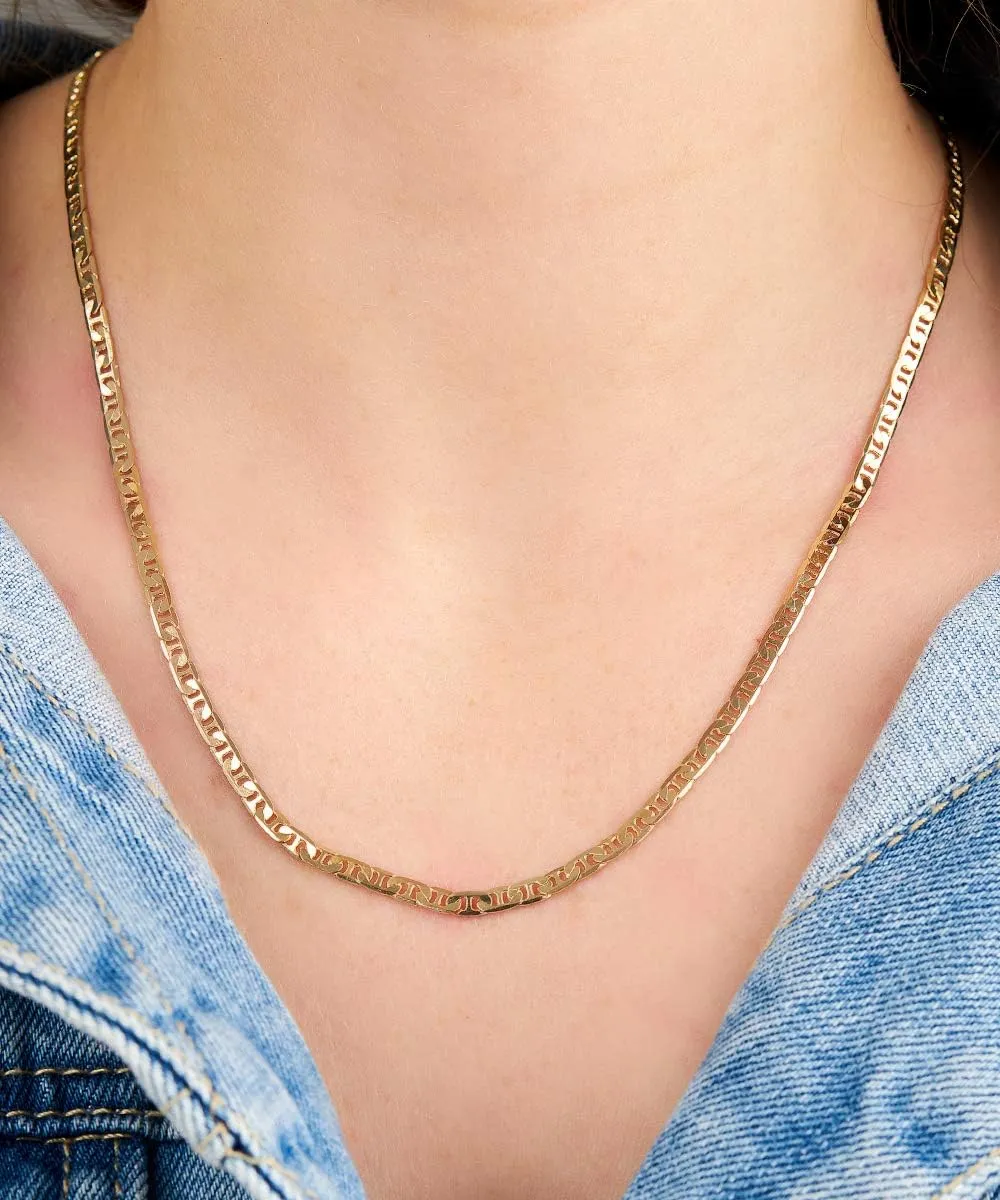 Barzel 18K Gold Plated Mariner Chain Necklace for Women, Flat Marina - Made in Brazil