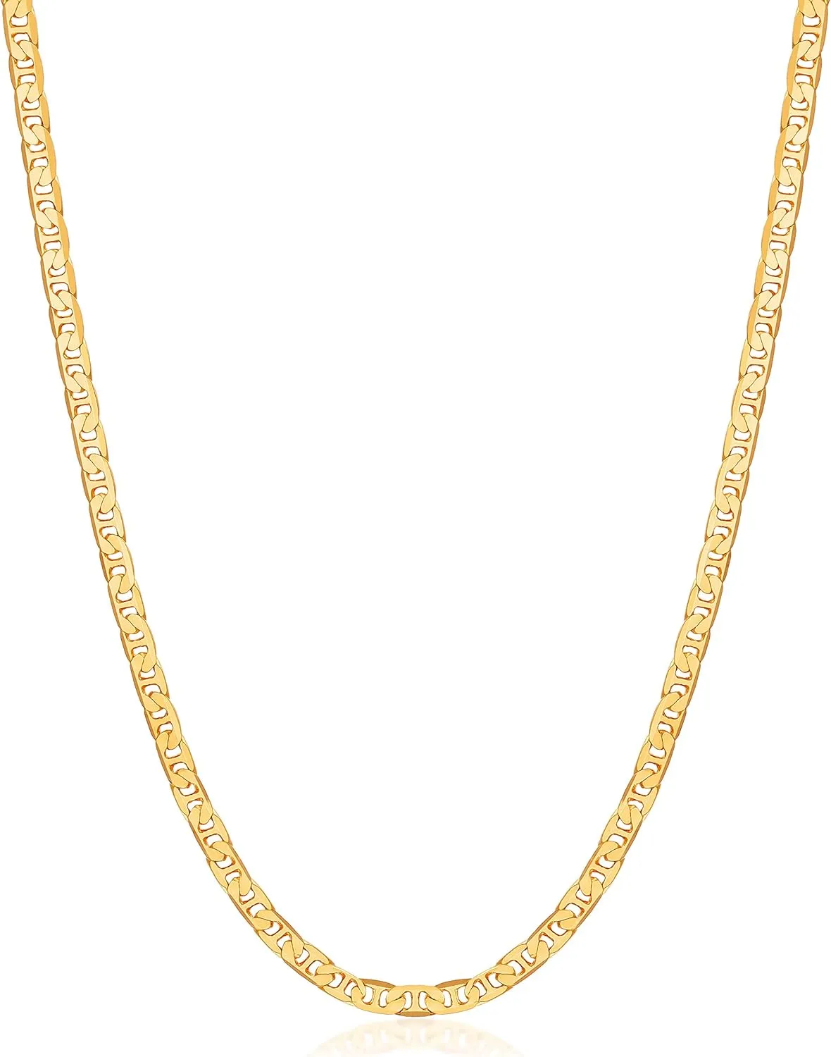 Barzel 18K Gold Plated Mariner Chain Necklace for Women, Flat Marina - Made in Brazil