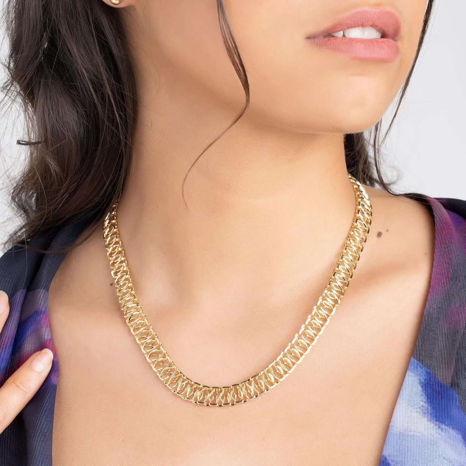 Barzel 18K Gold Plated Mesh Necklace, 16-20 inches, High Polish Finish, Waterproof, Tarnish Free