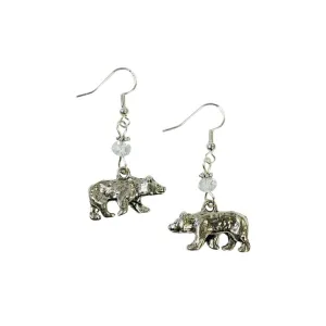 Bear Charm Earrings accented with clear faceted crystal accent bead, on sterling silver earwires