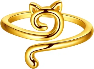 beautlace Cute Cat Adjustable Rings 18K Gold/Silver/Black Gun Plated Lovely Cats Animals Open Ring Jewelry for Women KR0029
