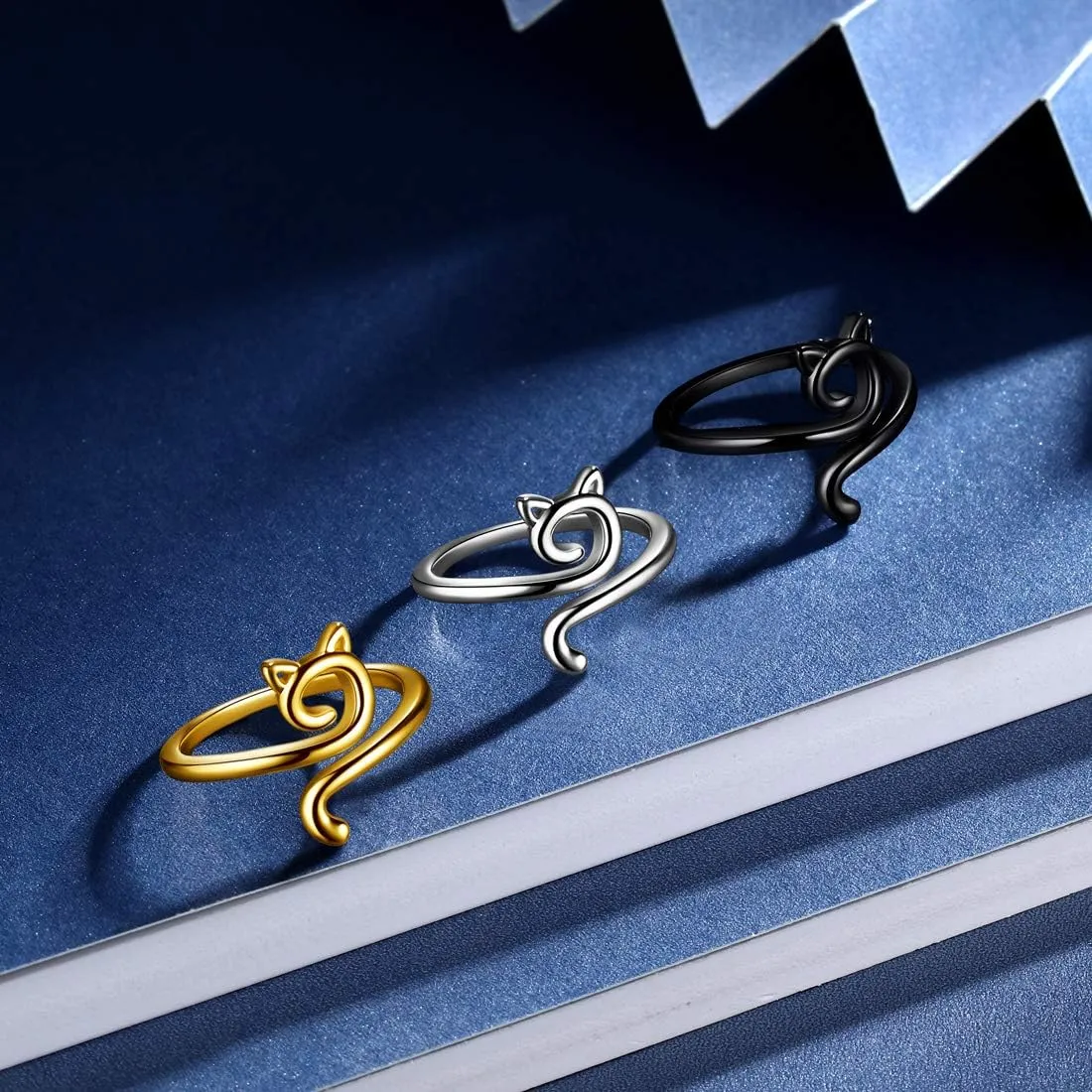 beautlace Cute Cat Adjustable Rings 18K Gold/Silver/Black Gun Plated Lovely Cats Animals Open Ring Jewelry for Women KR0029