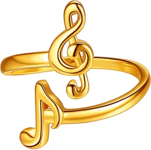 beautlace Musical Note Adjustable Rings Silver/18K Gold/Black Gun Plated Love Heart Treble Clef Music Note Open Ring Jewelry Gifts for Music Lover KR0026