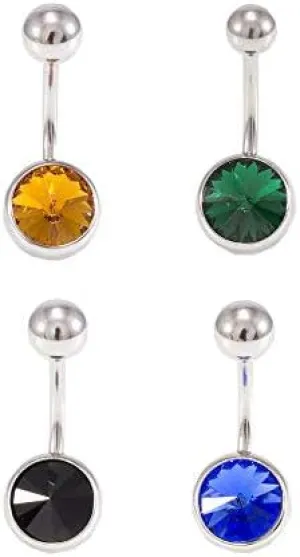 Belly Button Rings Round Cubic Zirconia Navel Barbell Stud Body Piercing Package of 4 14g