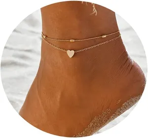 BERISO Gold Ankle Bracelets for Women 14K Gold Plated Summer Beach Layering Rhinestone Cubic Zirconia Beaded Pearls Fishbone Ankle Bracelets for Women Minimalist Anklet for Women Gold Jewelry Gift,
