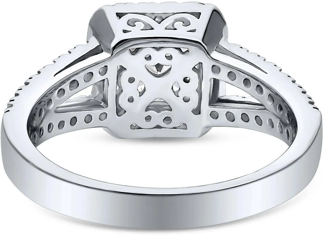 BERRICLE Sterling Silver Halo Wedding Engagement Rings Princess Cut Cubic Zirconia CZ Promise Split Shank Ring for Women, Rhodium Plated Size 4-10
