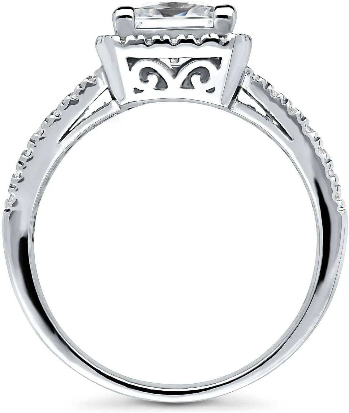 BERRICLE Sterling Silver Halo Wedding Engagement Rings Princess Cut Cubic Zirconia CZ Promise Split Shank Ring for Women, Rhodium Plated Size 4-10