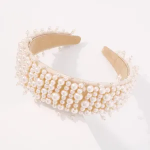 BIEMBI Hair Jewelry Crown Tiaras for Women Handmade Imitation Pearl Hairband Women Elegant White Full Pearl Beads Headband Bridal Crown Hair Hoop Hair Accessories Wedding (Color : 7)