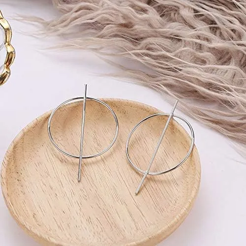 Big Round Hoop Earrings Minimalist Lightweight Statement Twist Cartilage Piercing Earrings Geometric Circle Stick Earrings Gold Fashion Anniversary Birthday Jewelry for Women