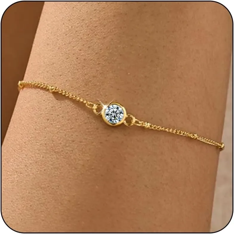 Birthstone Gold Bracelets for Women Trendy Dainty 14K Gold Plated Bracelet Stack Simple Green Emerald Friendship Bracelets Jewelry Birthday Gifts for Mother Wife Friend