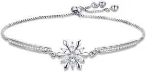 BISAER Snowflake Tennis Bracelets for Women White Gold Plated Cubic Zirconia Bracelet with Adjustable Chain, Anniversary, Birthday, Mother Day, Women' s Day Bracelet