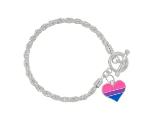 Bisexual Flag Heart Silver Rope Bracelets