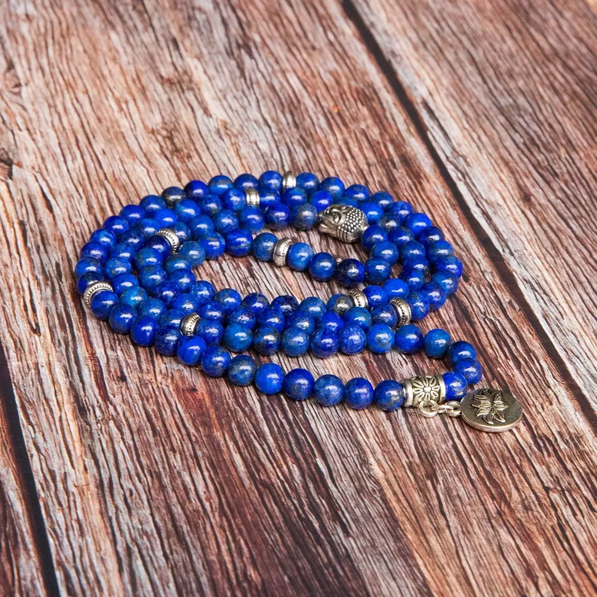 Bivei 108 Mala Beads Necklace Long Beaded Wrap Bracelets Genuine Gemstone Mala Prayer Beads Lotus Buddha Charm Yoga Meditation Necklace