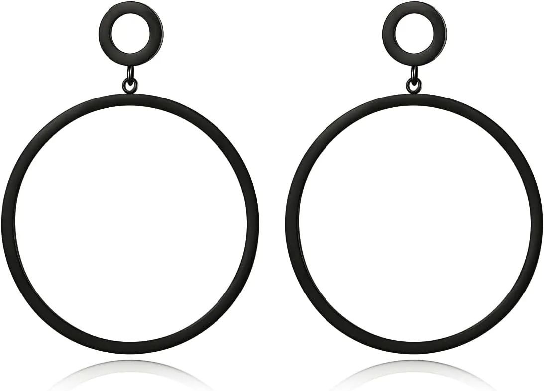 Black Gold Geometric Drop Dangle Earrings for Women Waterdrop Oval Circle Link Stainless Steel Dangle Earrings Trendy Jewelry Gifts for Women