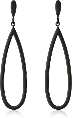 Black Gold Geometric Drop Dangle Earrings for Women Waterdrop Oval Circle Link Stainless Steel Dangle Earrings Trendy Jewelry Gifts for Women