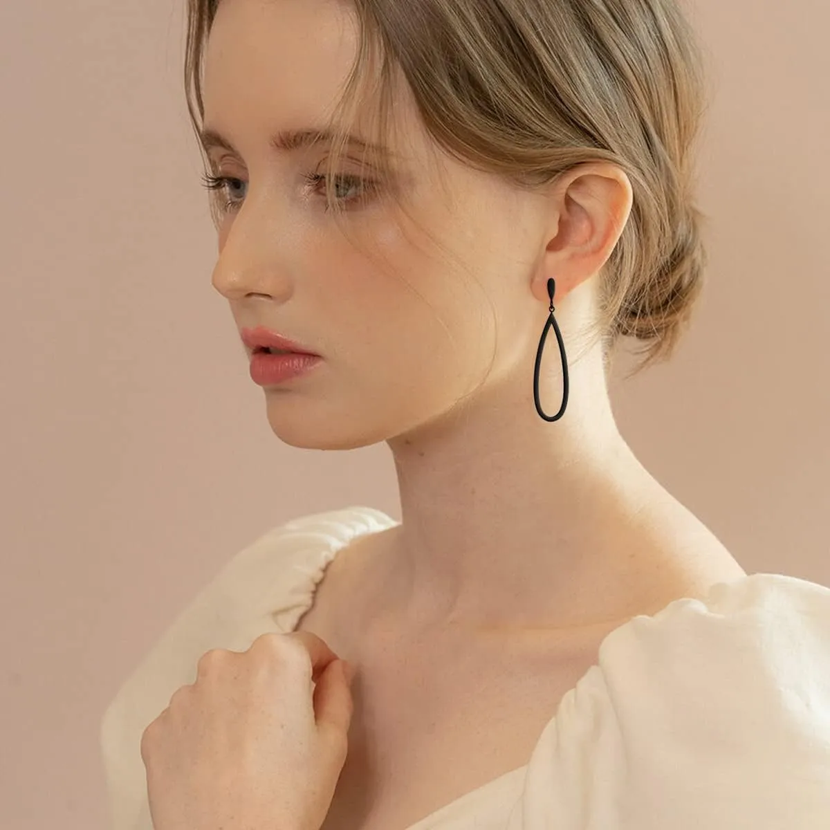 Black Gold Geometric Drop Dangle Earrings for Women Waterdrop Oval Circle Link Stainless Steel Dangle Earrings Trendy Jewelry Gifts for Women