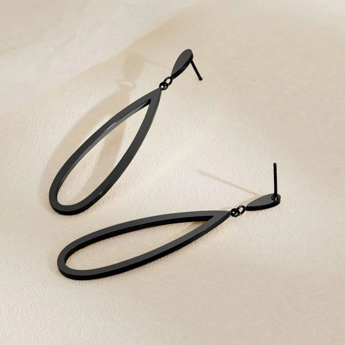 Black Gold Geometric Drop Dangle Earrings for Women Waterdrop Oval Circle Link Stainless Steel Dangle Earrings Trendy Jewelry Gifts for Women
