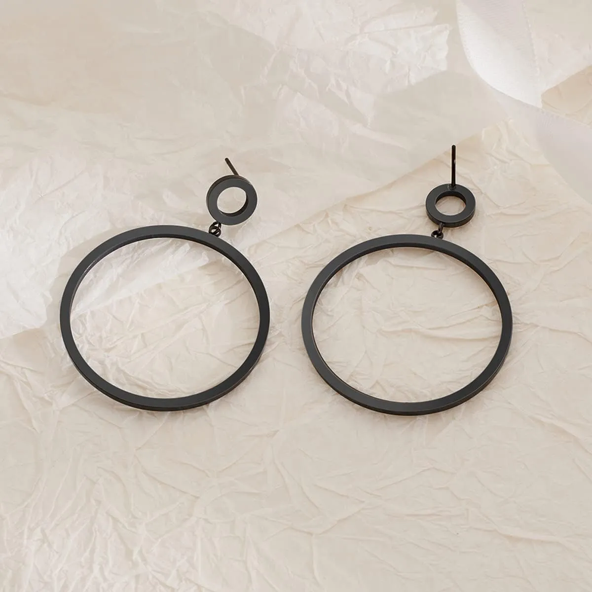 Black Gold Geometric Drop Dangle Earrings for Women Waterdrop Oval Circle Link Stainless Steel Dangle Earrings Trendy Jewelry Gifts for Women