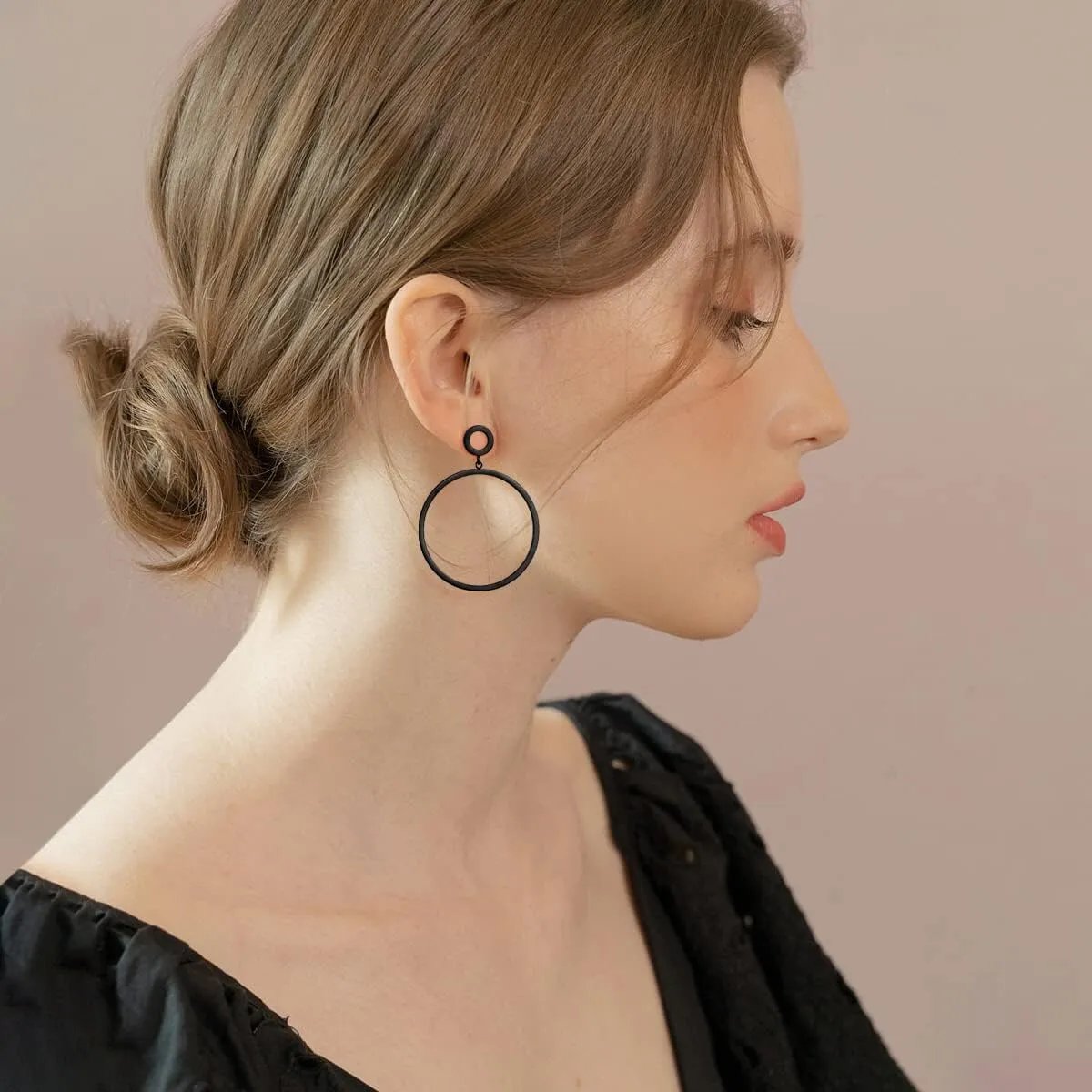 Black Gold Geometric Drop Dangle Earrings for Women Waterdrop Oval Circle Link Stainless Steel Dangle Earrings Trendy Jewelry Gifts for Women