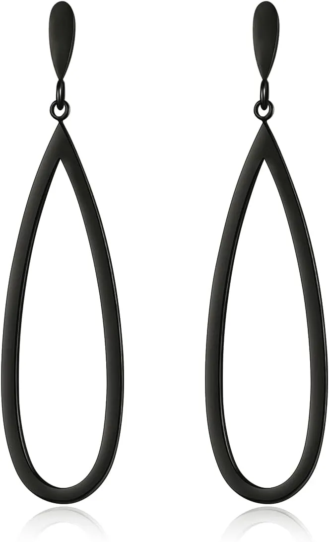 Black Gold Geometric Drop Dangle Earrings for Women Waterdrop Oval Circle Link Stainless Steel Dangle Earrings Trendy Jewelry Gifts for Women