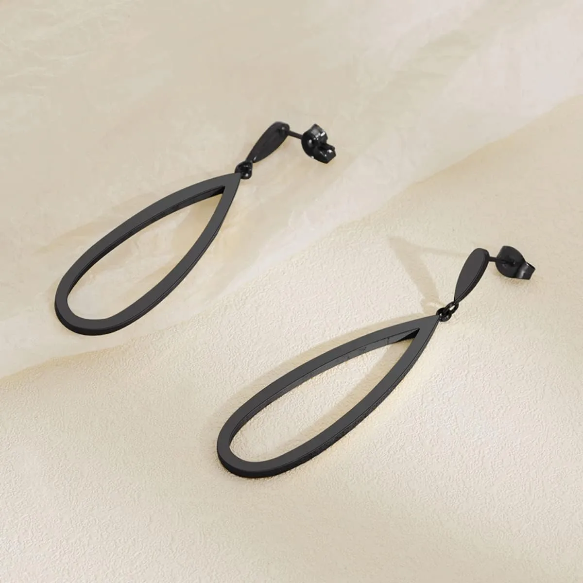 Black Gold Geometric Drop Dangle Earrings for Women Waterdrop Oval Circle Link Stainless Steel Dangle Earrings Trendy Jewelry Gifts for Women
