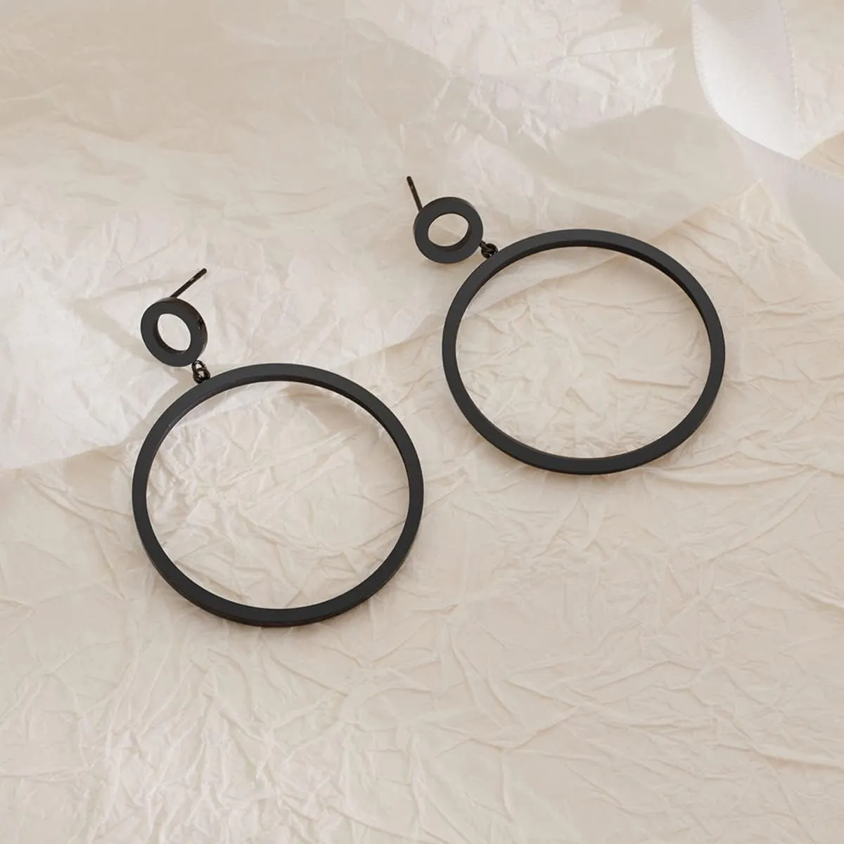 Black Gold Geometric Drop Dangle Earrings for Women Waterdrop Oval Circle Link Stainless Steel Dangle Earrings Trendy Jewelry Gifts for Women