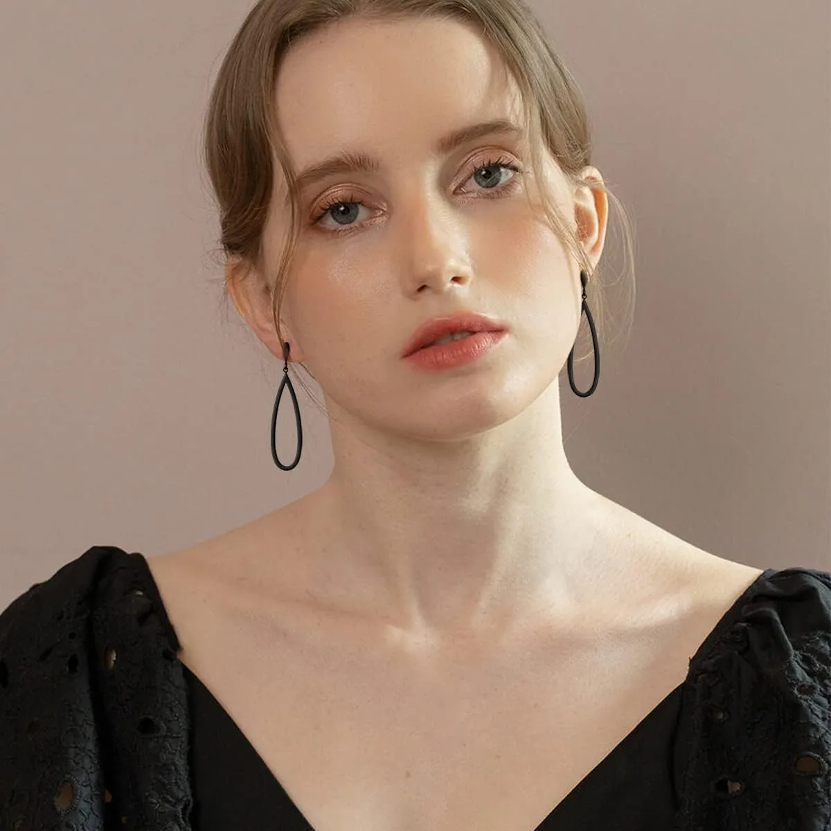 Black Gold Geometric Drop Dangle Earrings for Women Waterdrop Oval Circle Link Stainless Steel Dangle Earrings Trendy Jewelry Gifts for Women