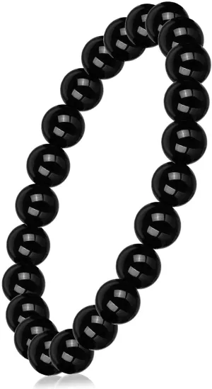 Black Obsidian Protection Bracelet, Black Obsidian Agate Lava Men Women Healing Crystal Bead Bracelet for Anxiety Stress Calmness Courage, Attract Money Wealth Prosperity Handmade Good Luck Energy