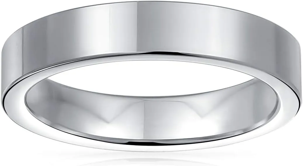 Bling Jewelry Plain Simple Flat Cigar Couples Titanium Wedding Band Rings For Men For Women Silver Tone 4MM