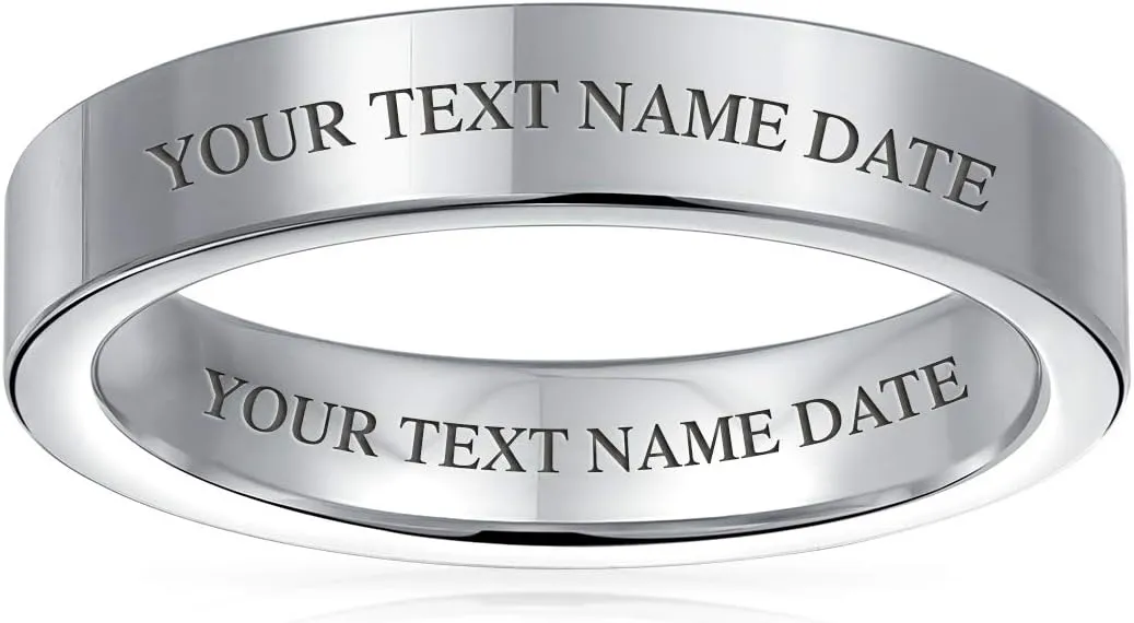 Bling Jewelry Plain Simple Flat Cigar Couples Titanium Wedding Band Rings For Men For Women Silver Tone 4MM