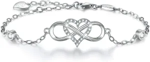 BlingGem Bracelet for Women Sterling Silver Sideways Cross/Infinity Heart Bracelets Dainty Religious Symbol Faith Confirmation Baptism Jewelry Gifts for Women