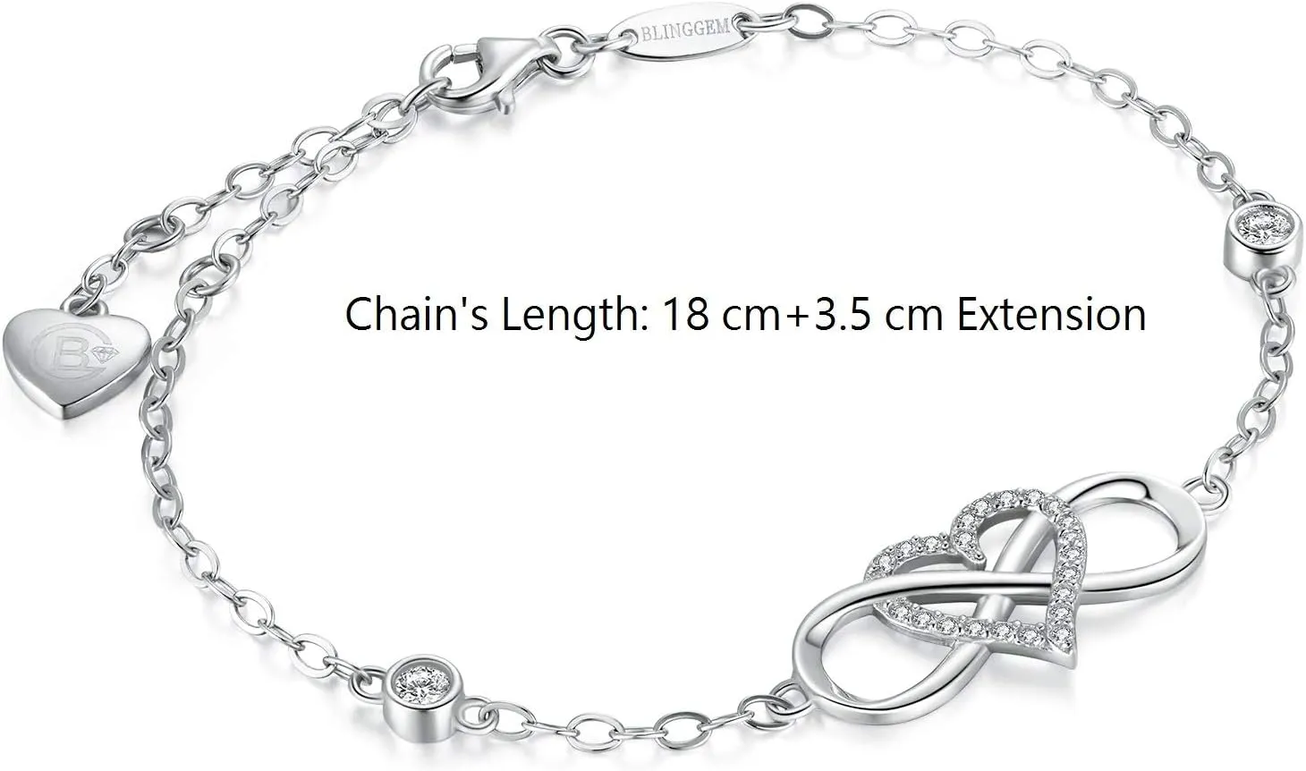 BlingGem Bracelet for Women Sterling Silver Sideways Cross/Infinity Heart Bracelets Dainty Religious Symbol Faith Confirmation Baptism Jewelry Gifts for Women