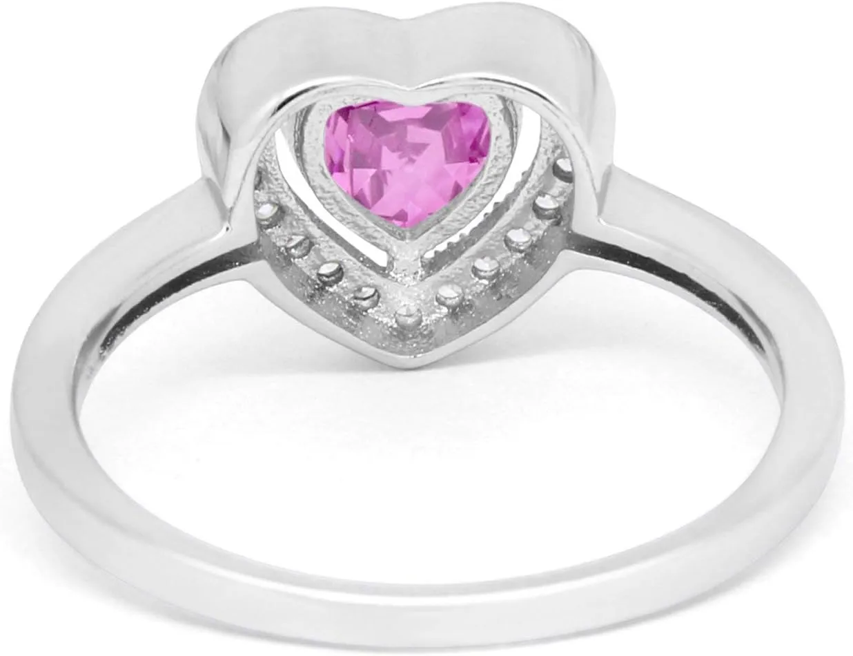 Blue Apple Co. Art Deco Promise Ring Heart Shaped Cubic Zirconia Modern Design Vintage Style Statement Wedding Engagement Rings For Women 925 Sterling Silver Birthday Gifts For Girl