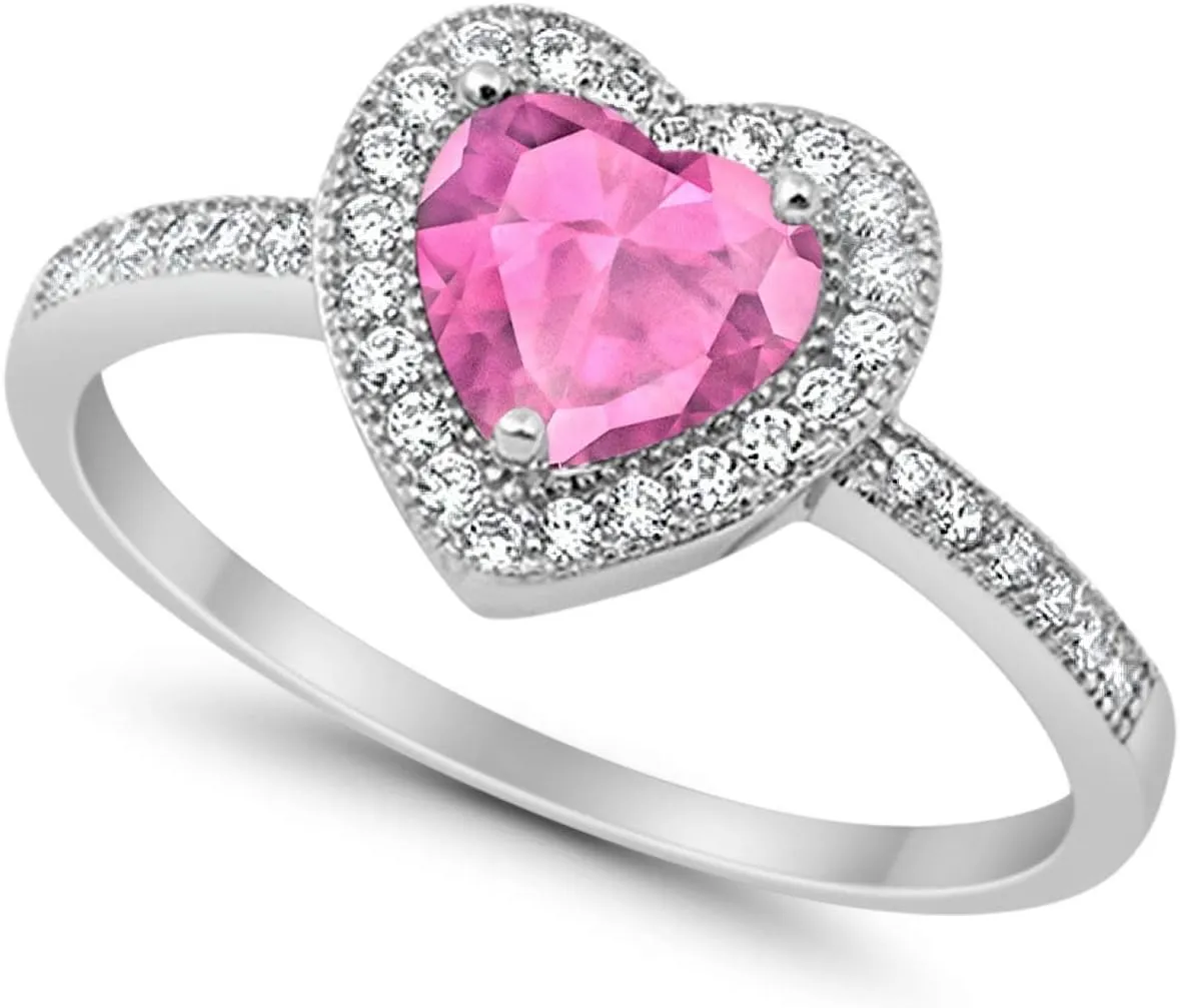 Blue Apple Co. Art Deco Promise Ring Heart Shaped Cubic Zirconia Modern Design Vintage Style Statement Wedding Engagement Rings For Women 925 Sterling Silver Birthday Gifts For Girl