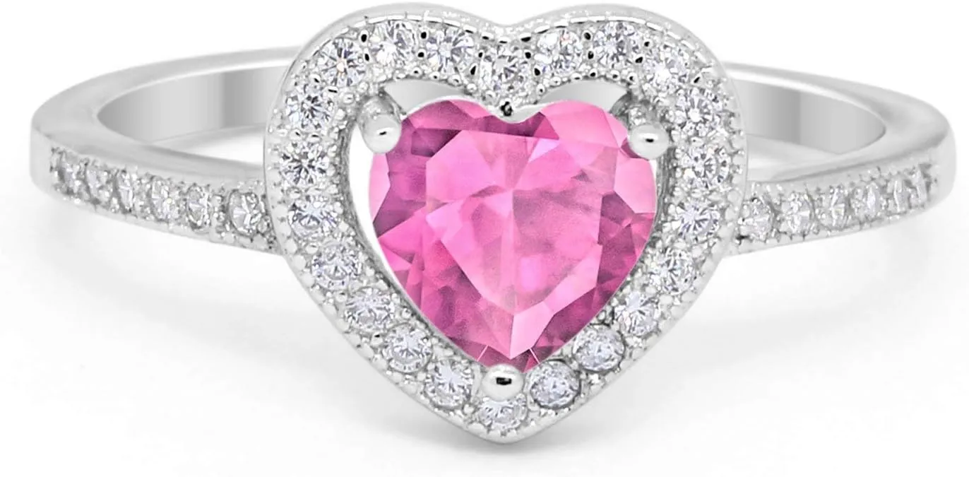 Blue Apple Co. Art Deco Promise Ring Heart Shaped Cubic Zirconia Modern Design Vintage Style Statement Wedding Engagement Rings For Women 925 Sterling Silver Birthday Gifts For Girl