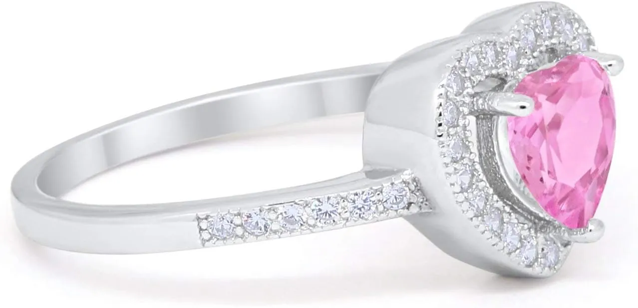 Blue Apple Co. Art Deco Promise Ring Heart Shaped Cubic Zirconia Modern Design Vintage Style Statement Wedding Engagement Rings For Women 925 Sterling Silver Birthday Gifts For Girl