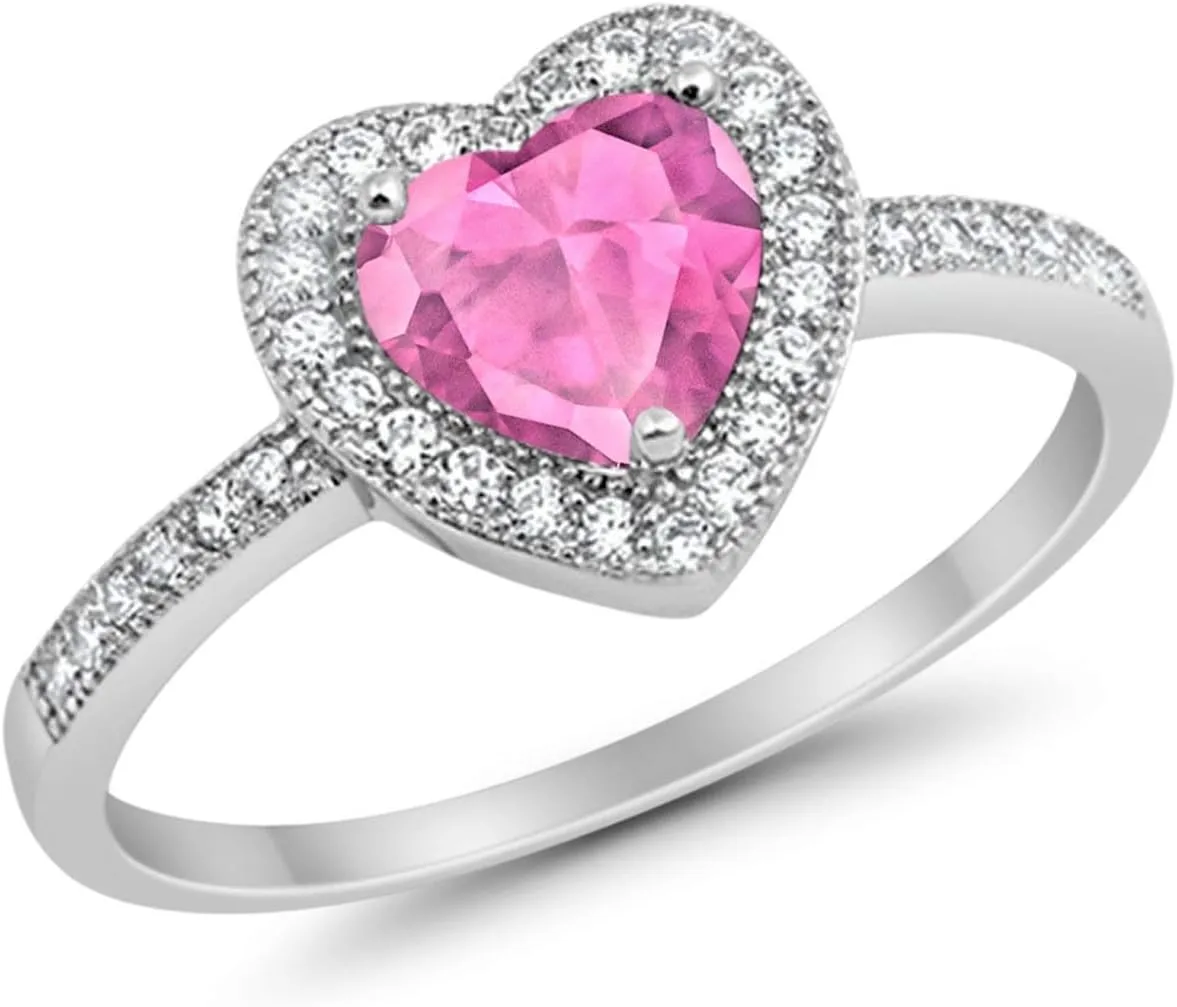Blue Apple Co. Art Deco Promise Ring Heart Shaped Cubic Zirconia Modern Design Vintage Style Statement Wedding Engagement Rings For Women 925 Sterling Silver Birthday Gifts For Girl