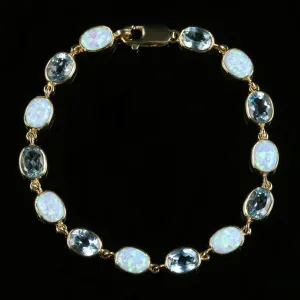 Blue Topaz And Opal Bracelet 9Ct Gold