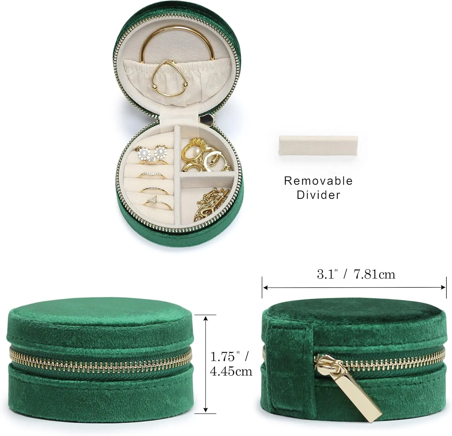 BLUTETE Velvet Travel Jewelry Case Small Round Travel Jewelry Organizer Jewelry Accessory Storage Case Gift Jewelry Box (Forest Green/Round)