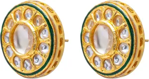 Bodha Traditional Indian Gold Plated Pure Copper, LCT, Pearls and CZ studded Kundan Polki Ethnic Big Stud Eaarrings for Women (SJE_05_PP)