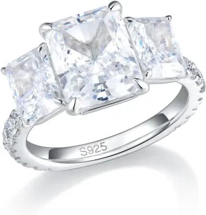 Bo.Dream Promise Rings for Her Emerald/Cushion/Radiant Cut 5ct 3-stone Cubic Zirconia Platinum Plated 925 Silver