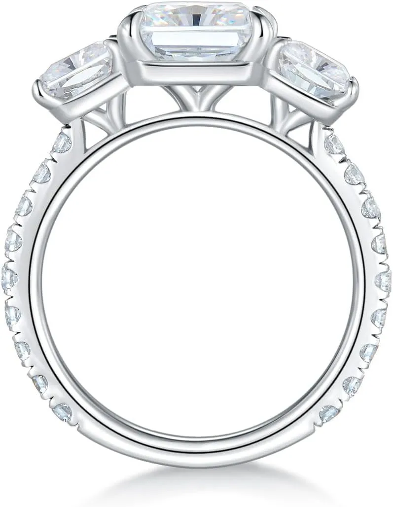 Bo.Dream Promise Rings for Her Emerald/Cushion/Radiant Cut 5ct 3-stone Cubic Zirconia Platinum Plated 925 Silver