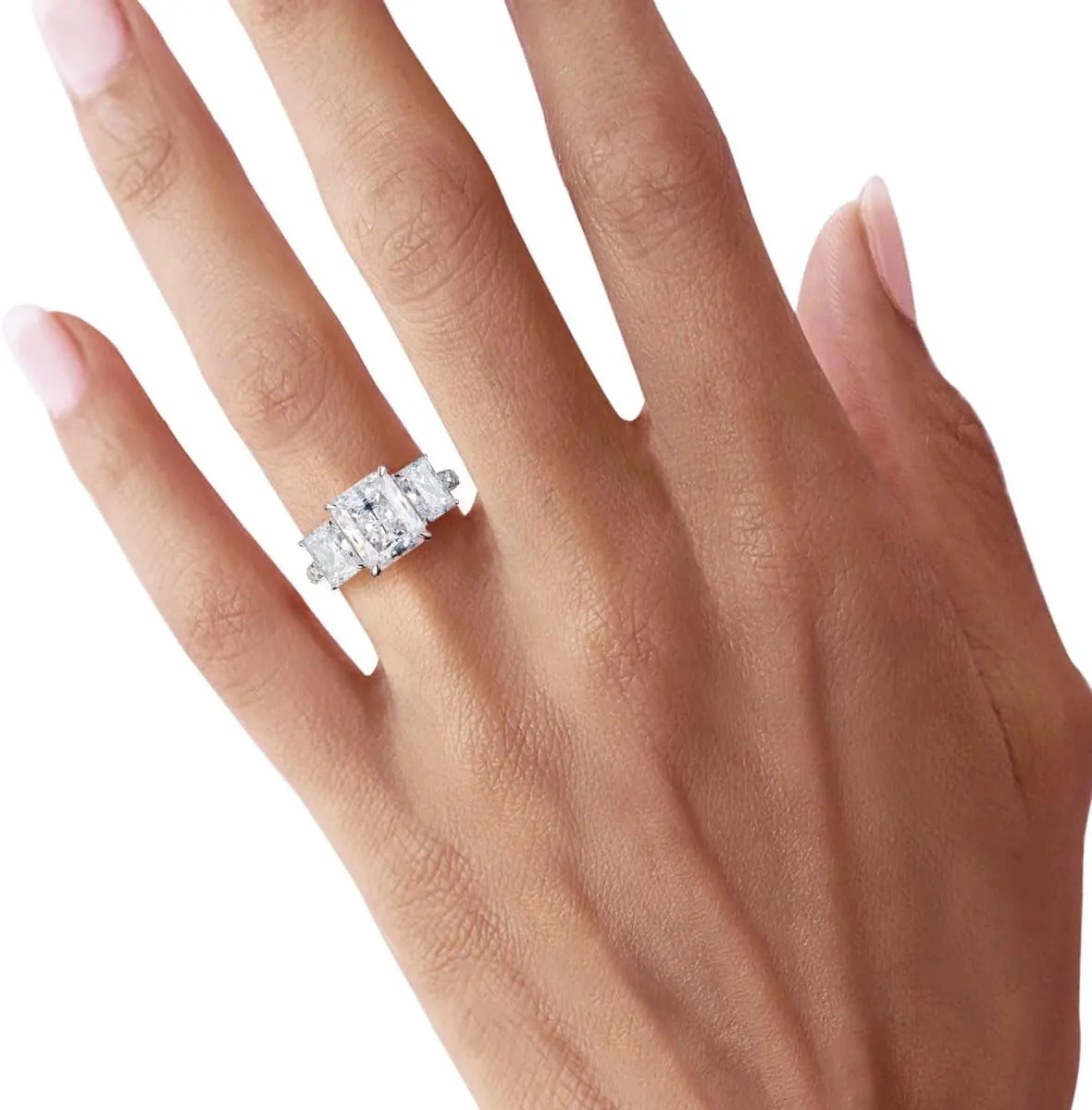 Bo.Dream Promise Rings for Her Emerald/Cushion/Radiant Cut 5ct 3-stone Cubic Zirconia Platinum Plated 925 Silver