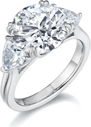 Bo.Dream Promise Rings for Her Round Cut/Pear Shaped Cubic Zirconia Three Stone Engagement Ring for Women Platinum Plated 925 Silver
