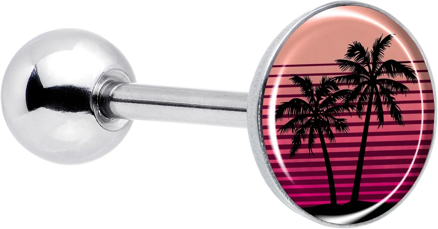Body Candy 14G Women 316L Stainless Steel Palm Tree Retro Sunset Mens Barbell Tongue Ring Body Piercing Jewelry 5/8?